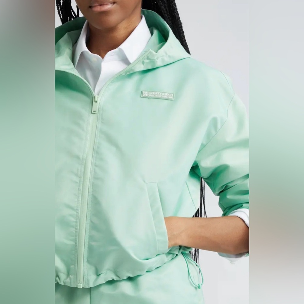 Sporty & Rich Good Health Hooded Nylon Windbreaker Rain Jacket Cropped‎ Sz L